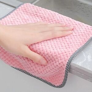 5pcs Plain Cleaning Rag, Pink Polyester Cleaning Cloth, For Kitchen